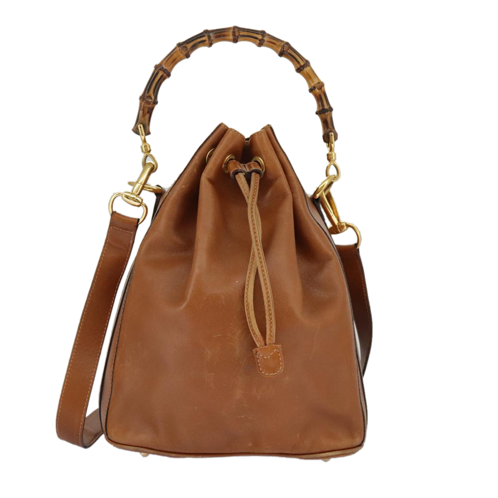 GUCCI Bamboo Shoulder Bag Leather 2way Brown Gold 001 2040 1657 Auth 96299 - Picture 13 of 16